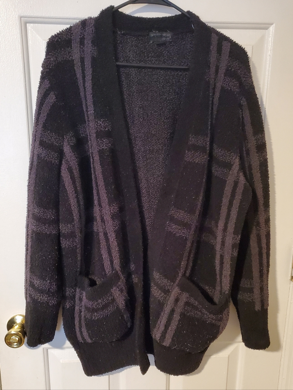 Barefoot Dreams Plush Open-Front Cardigan in Black & Grey Flannel Size Large